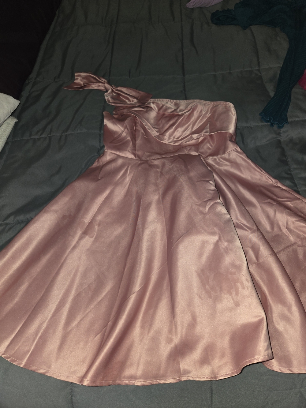 SHEIN Blush Pink Satin One-Shoulder Girls Formal Dress
